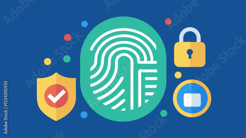 Security Features An illustration showing a fingerprint scanner with added security elements like a lock symbol emphasizing the importance of securing sensitive data.