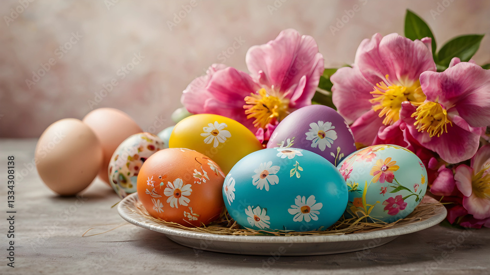 Fototapeta premium easter eggs in a basket