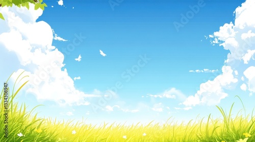 Serene Meadow Under a Summer Sky: A Peaceful Pastoral Scene