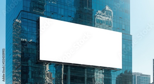 Street banner mockup PSD. Blank billboard on modern glass building
