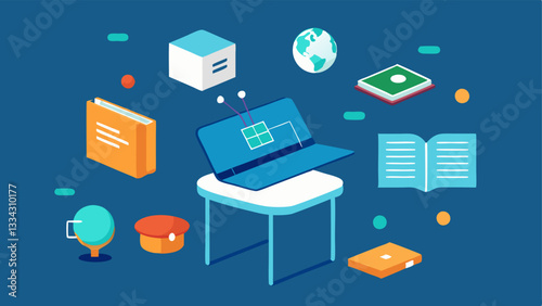 Educational Simulation A designer is creating an interactive classroom environment in VR with floating text and icons symbolizing educational materials. They are testing the