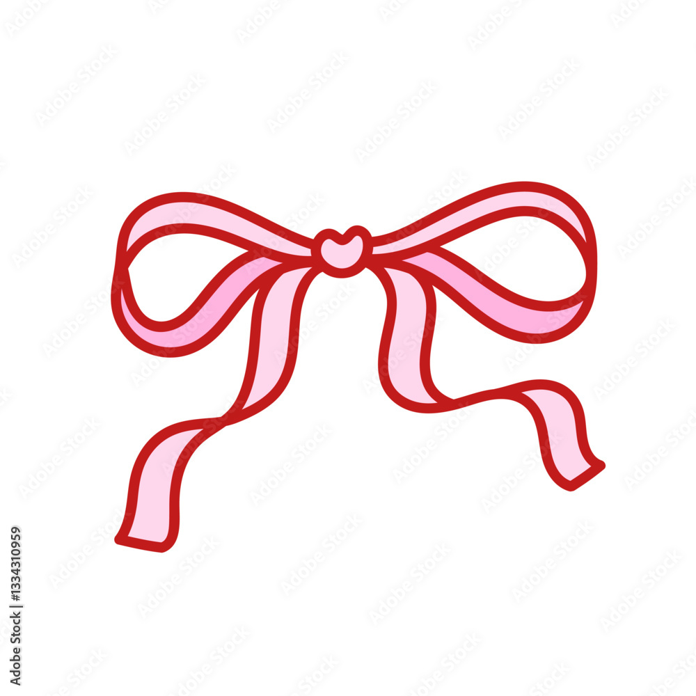 Coquette cute bow of ribbon. Beautiful holiday decorative element, festive gift decor. Pink bowknot. Vector isolated clip art Coquette cute bow of ribbon. Beautiful holiday decorative element, festive gift decor. Pink bowknot. Vector isolated clip art