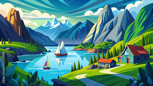 Norway mountains and fjord landscape