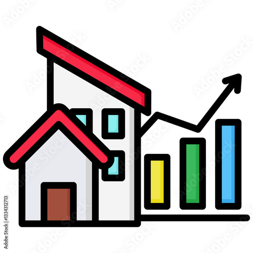 Real Estate Development icon in Flat Color Style With Outline. Simple Vector Design. Simple Vector Flat Icon