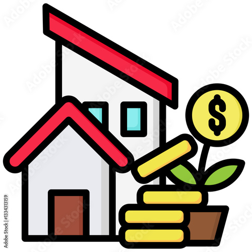 Property Investment icon in Flat Color Style With Outline. Simple Vector Design. Simple Vector Flat Icon