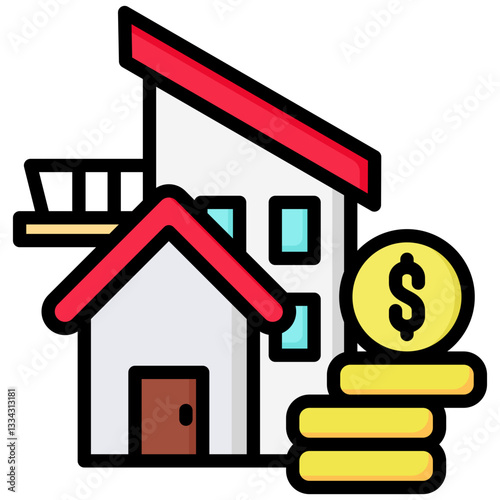 Home Value icon in Flat Color Style With Outline. Simple Vector Design. Simple Vector Flat Icon