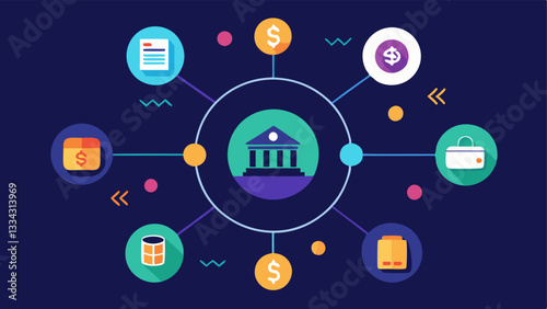 Financial Ecosystem An interconnected graph representing various financial services like lending investing and payments all supported by blockchain technology showing its impact on