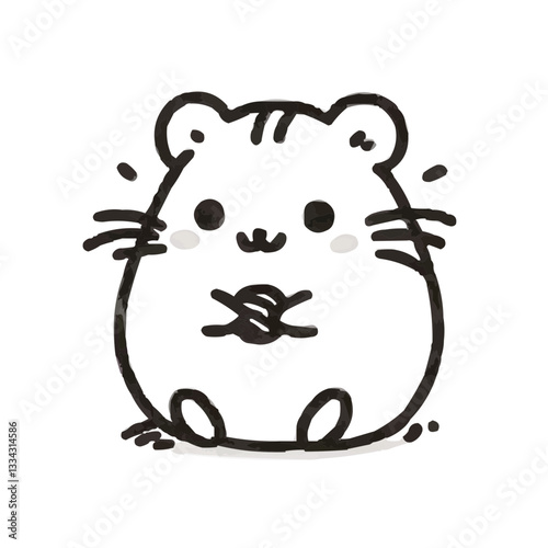 Kawaii Hamster with Happy Mood Holding Yarn against White Background