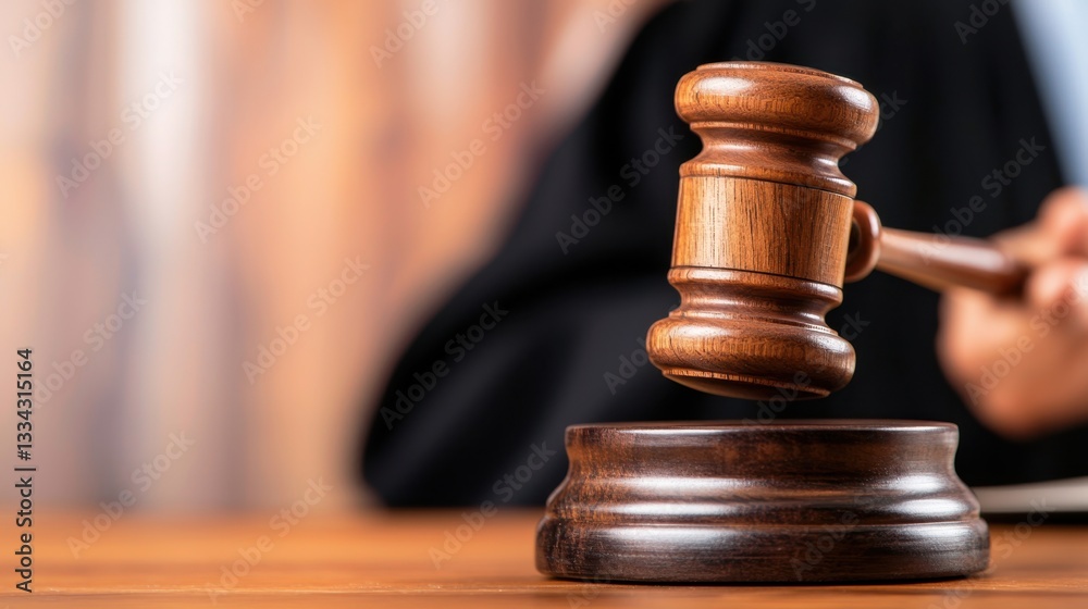 Court Hearing Judge Concept, Judge's Gavel in a Courtroom During a Legal Hearing with a Focus on Justice and Fairness in the Legal System Court Hearing Judge Concept, Judge's Gavel in a Courtroom During a Legal Hearing with a Focus on Justice and Fairness in the Legal System