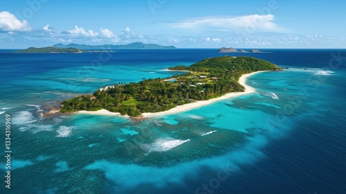 Aerial View of a Tropical Island Surrounded by Turquoise Waters and White Sand Beaches - Exotic Paradise and Travel Destination