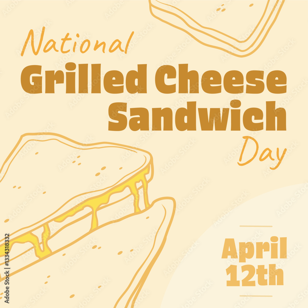 Obraz premium National Grilled Cheese Sandwich Day graphic, April 12th event banner with illustrations, vector