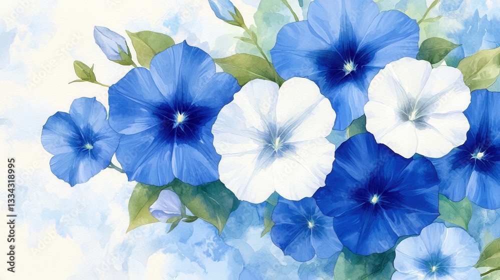 custom made wallpaper toronto digitalBeautiful Blue and White Petunias in a Soft Watercolor Background