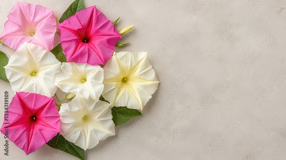 Obraz premium Colorful Floral Arrangement of Morning Glory on Soft Background