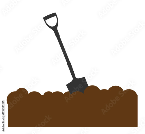 shovel in the ground on a white background,