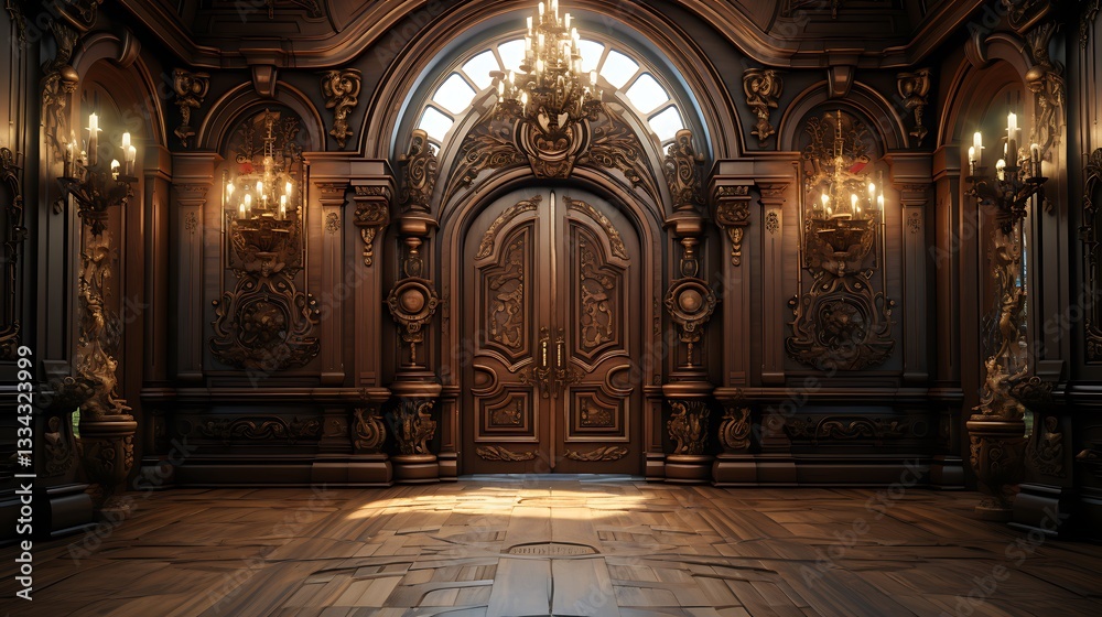 Obraz premium Opulent Grand Entrance Hall: A Baroque Masterpiece