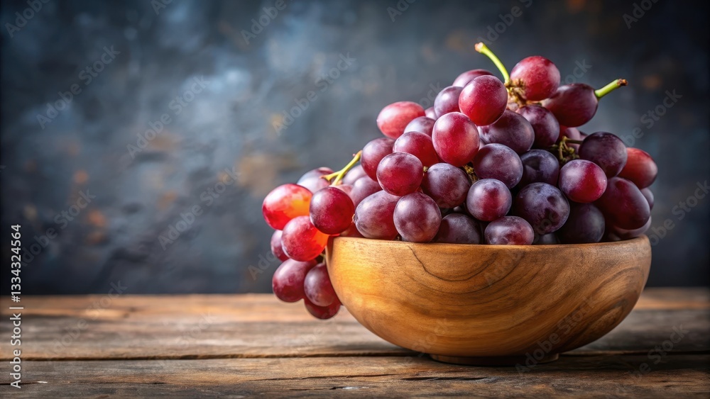 Fresh red grapes in a wooden bowl with a simple, elegant background, capturing the beauty of nature's sweetness