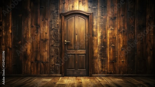 Dark wood background with a mysterious, ancient-looking door, old door, wooden door