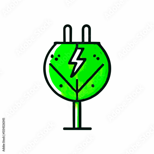 Vector of Minimalist Electric Power Icon, climate-friendly energy, environmentally friendly energy, eco-friendly energy