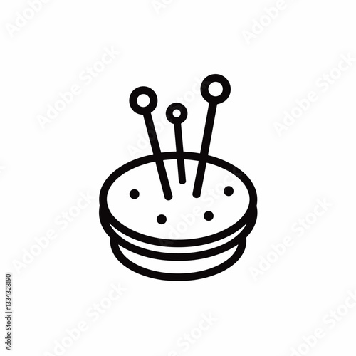 Minimalist line art illustration of a pincushion with pins on a white background