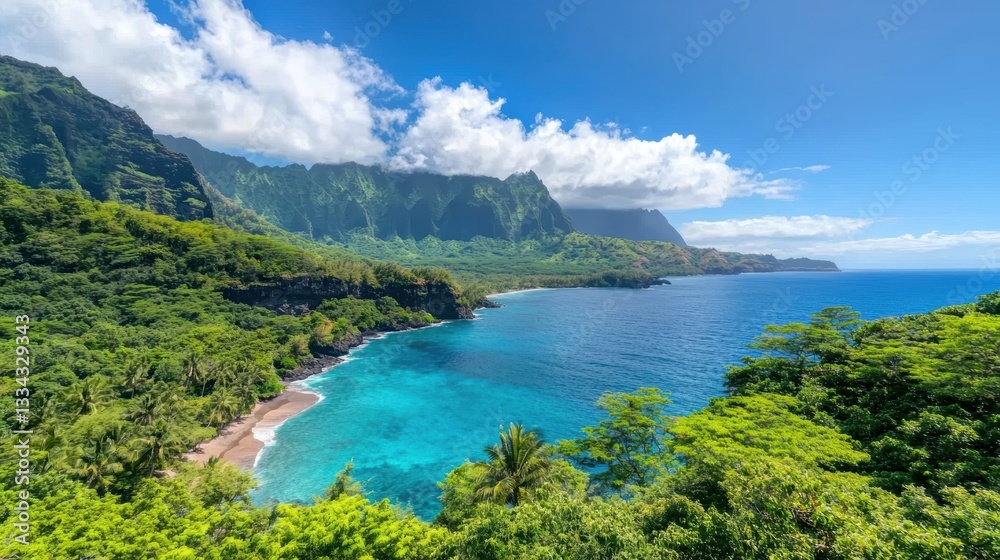 Majestic Cliffs Overlook Azure Sea at Scenic Coastal Landscape Under Clear Blue Sky Majestic Cliffs Overlook Azure Sea at Scenic Coastal Landscape Under Clear Blue Sky