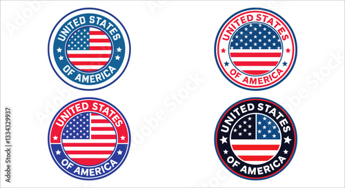 United states of America flag seal badge vector design. United states of America round badge vector. American flag circle emblem patriotic stamp vector. United states of America circular flag icon
