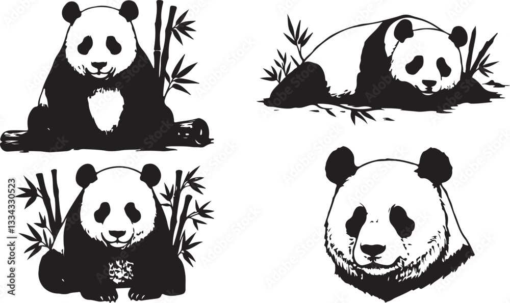 Obraz premium panda vector silhouettes art set