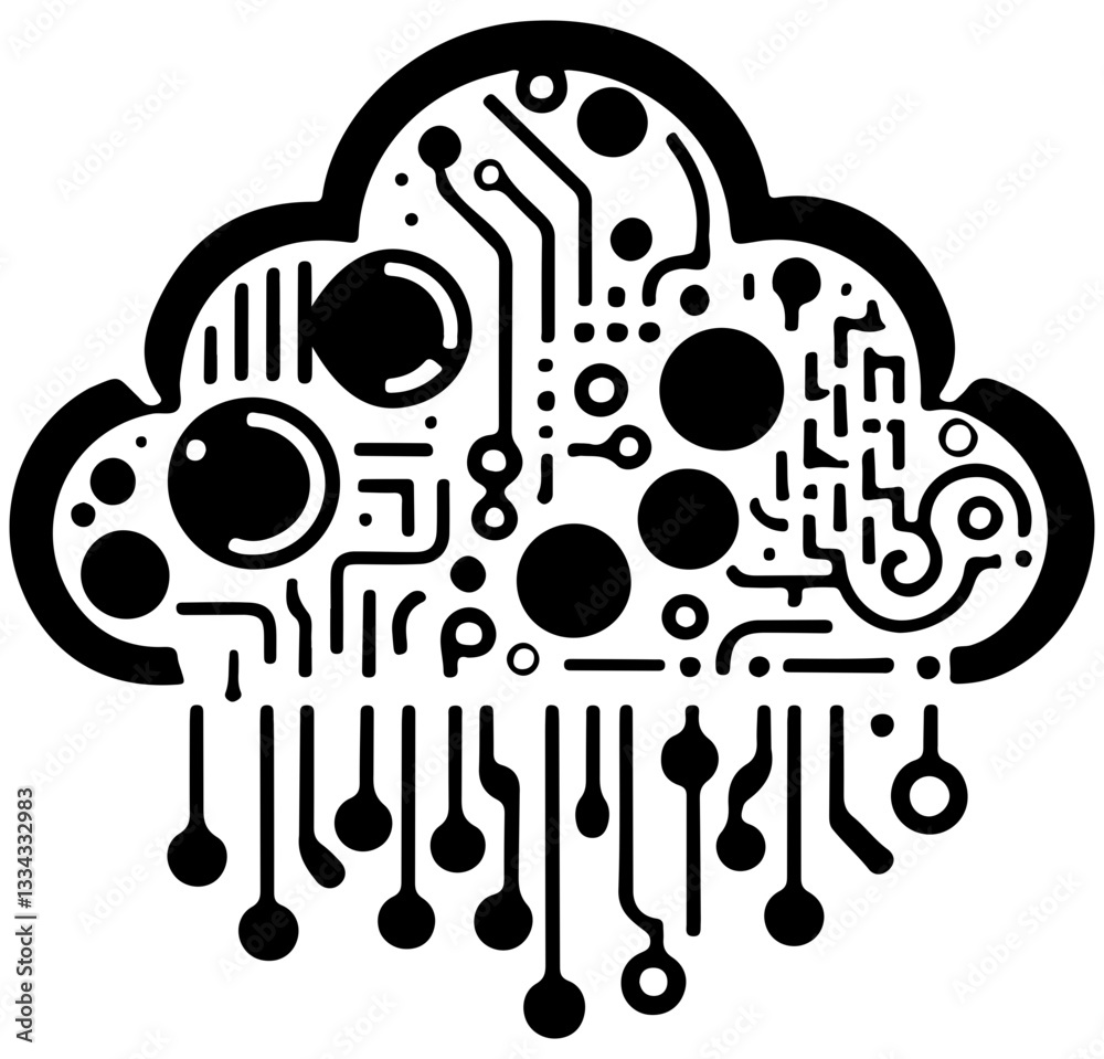 Obraz premium Abstract Tech Cloud Silhouette Vector Art