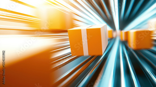 Blurred image of packages moving quickly in delivery process