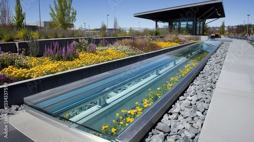Urban garden skylight, transit station, flowers