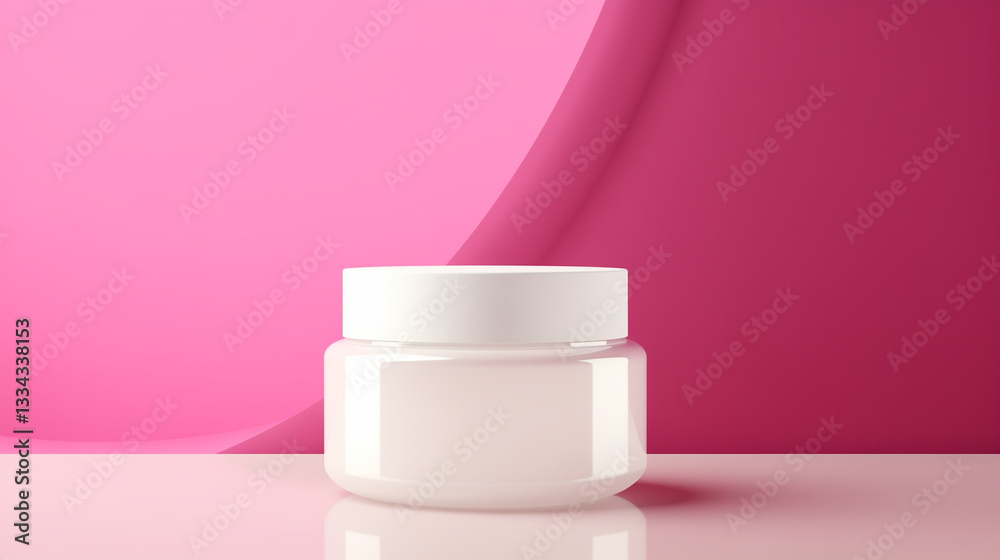Mockup of a transparent cosmetic jar with a white cap on a pink background
Mockup of a transparent cosmetic jar with a white cap on a pink background