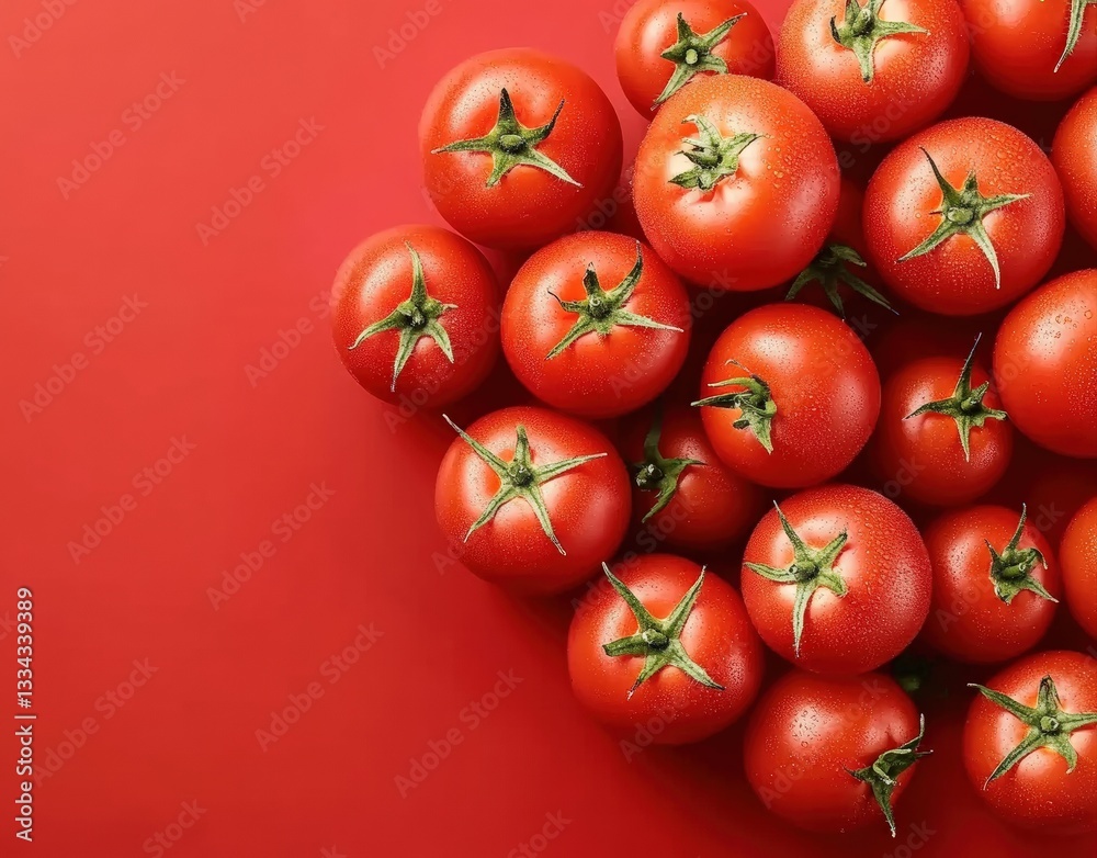 Fresh red tomatoes forming a vibrant background on red surface Fresh red tomatoes forming a vibrant background on red surface