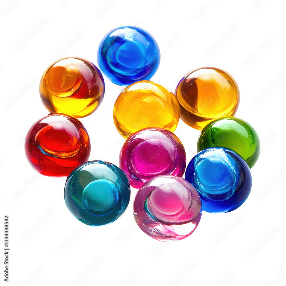 Colorful glass marbles scattered playfully in vibrant hues, creating joyful and lively scene. These decorative items are perfect for games or artistic displays Colorful glass marbles scattered playfully in vibrant hues, creating joyful and lively scene. These decorative items are perfect for games or artistic displays