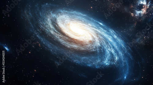 Spectacular spiral galaxy with swirling arms of stars and dust glowing brightly against the vast expanse of deep space illuminated by bright cores of stars