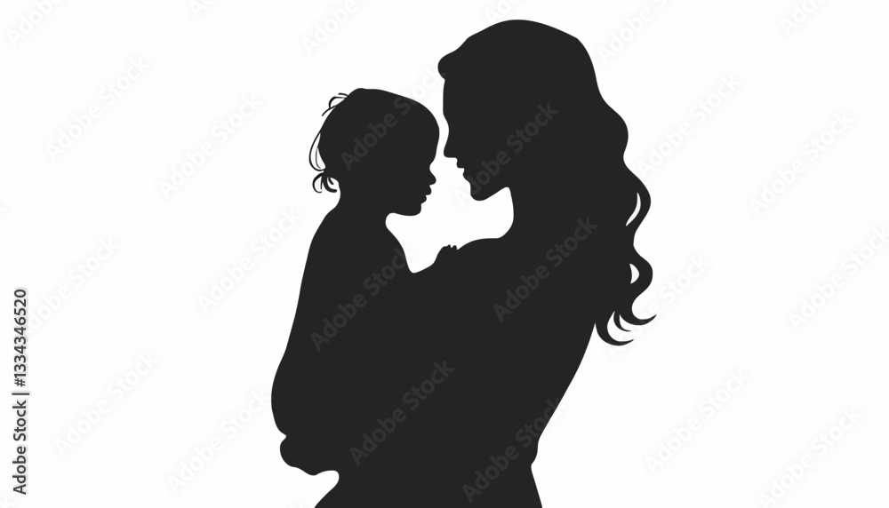 Minimalist black silhouette of a mother holding a child for International Women’s Day Minimalist black silhouette of a mother holding a child for International Women’s Day