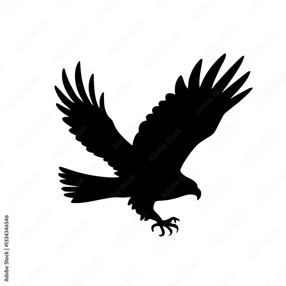Minimalist black silhouette of a hawk in flight symbolizing focus and strength