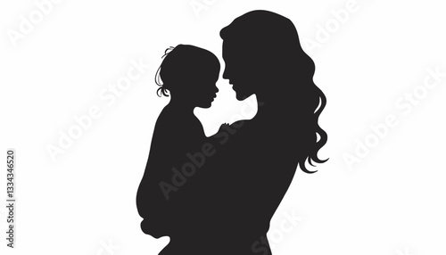 Minimalist black silhouette of a mother holding a child for International Women’s Day