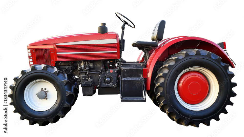 Obraz premium Red tractor isolated on transparent background, ready for farming and agriculture