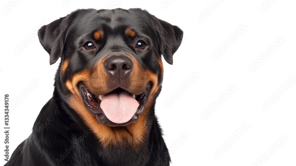 Happy rottweiler dog panting and smiling on transparent background Happy rottweiler dog panting and smiling on transparent background