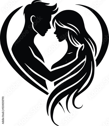 A Black Silhouette Of A Couple Forming A Heart Shape EPS Isolated White Background 