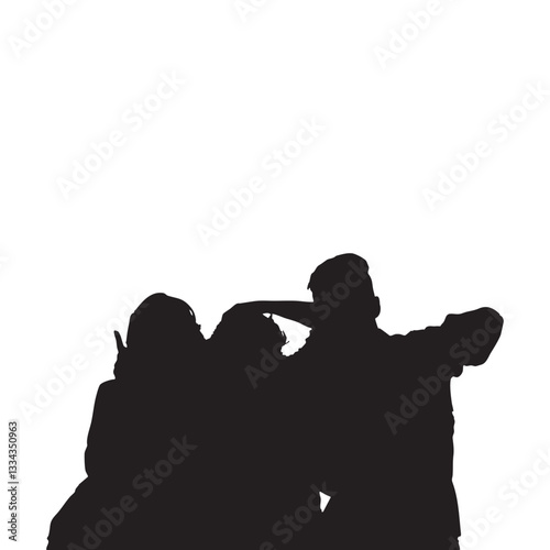 Silhouette of a big crowd of people walking on the street, isolated on a white background