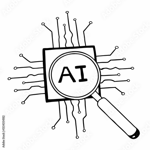 line art of an ai search drawing, isolated on white background