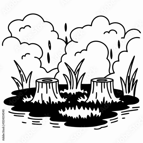 Deforestation impact tree stumps in barren landscape environmental damage and ecological crisis illustration