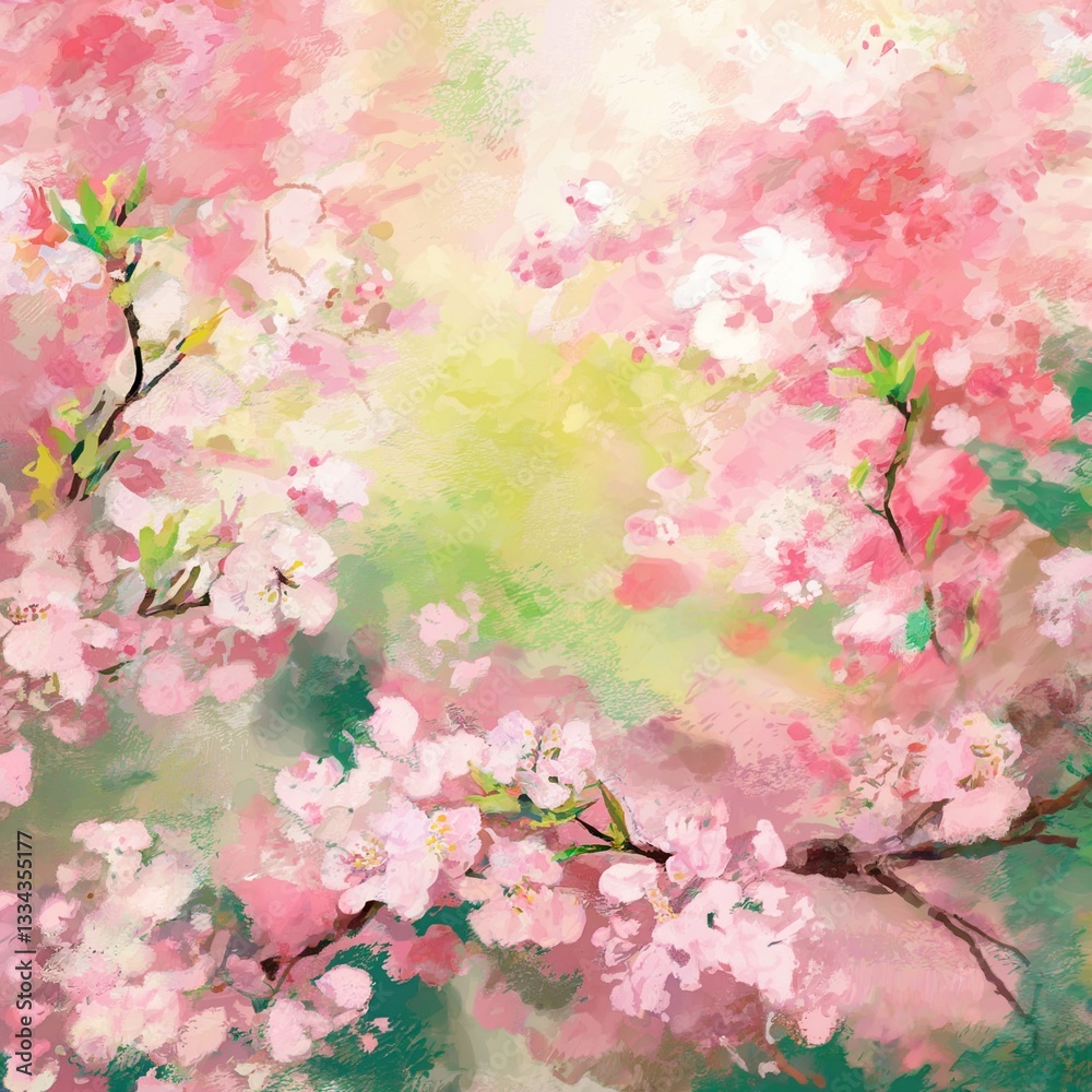 Fototapeta premium Romantic Spring Bloom Digital Painting, Generative AI