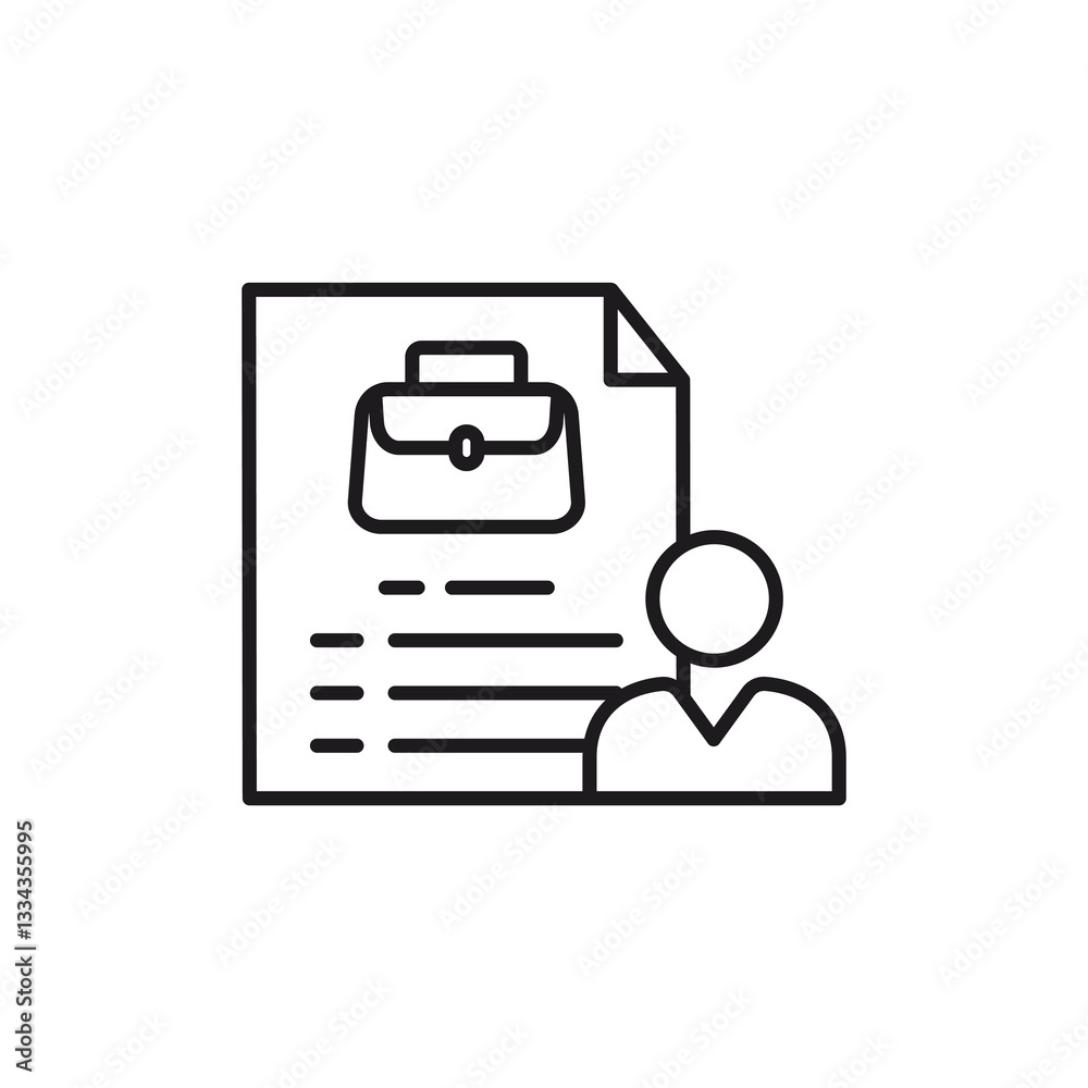 work experience portfolio icon. Candidate next to resume and briefcase, professional job interview concept. Business, recruitment, job, career development, HR, work related projects. work experience portfolio icon. Candidate next to resume and briefcase, professional job interview concept. Business, recruitment, job, career development, HR, work related projects.