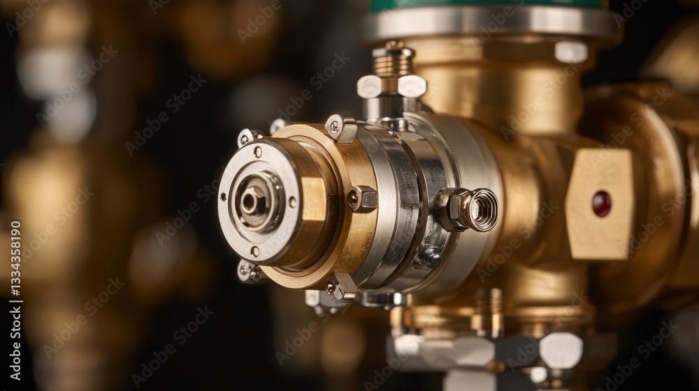 Close-up view of a complex mechanical assembly, featuring a central circular component with a threaded opening and a metallic body. Close-up view of a complex mechanical assembly, featuring a central circular component with a threaded opening and a metallic body.
