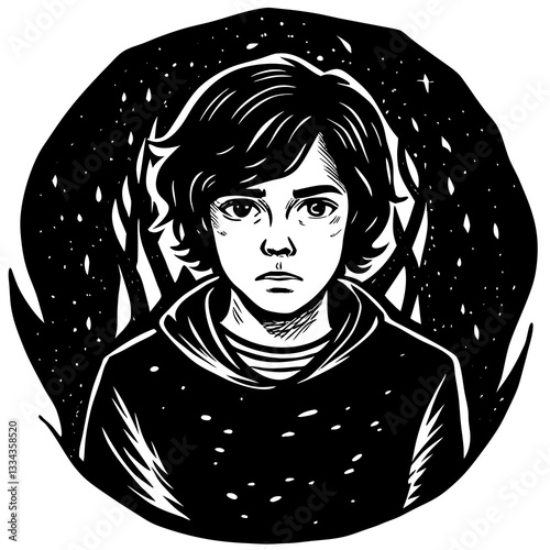 Introverted person showing contemplation against a dark background
