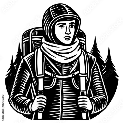 Person wearing hiking gear smiling in the forest