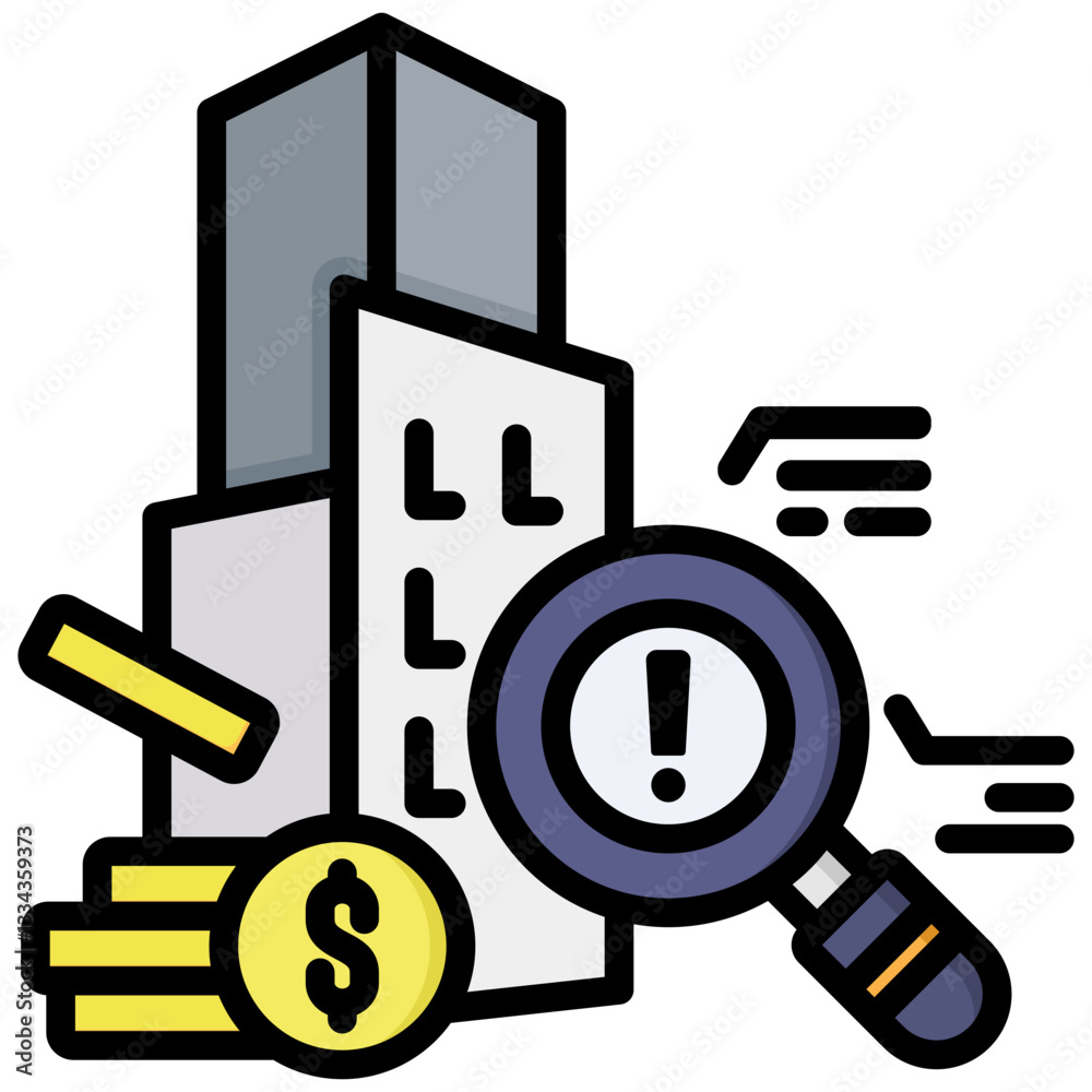 Asset Risk Analysis icon in Flat Color Style With Outline. Simple Vector Design. Simple Vector Flat Icon Asset Risk Analysis icon in Flat Color Style With Outline. Simple Vector Design. Simple Vector Flat Icon