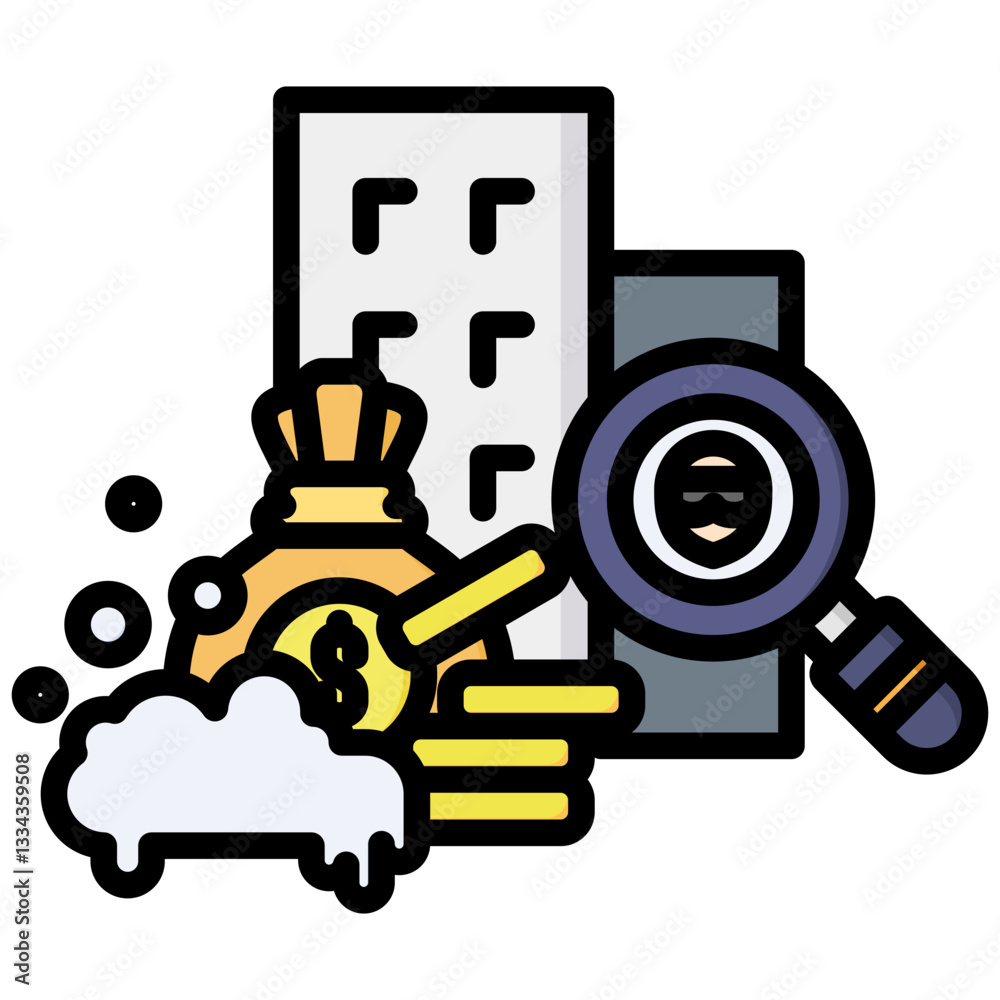 Fraud Identification icon in Flat Color Style With Outline. Simple Vector Design. Simple Vector Flat Icon Fraud Identification icon in Flat Color Style With Outline. Simple Vector Design. Simple Vector Flat Icon