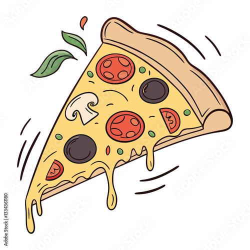 Delicious pizza slice with various toppings